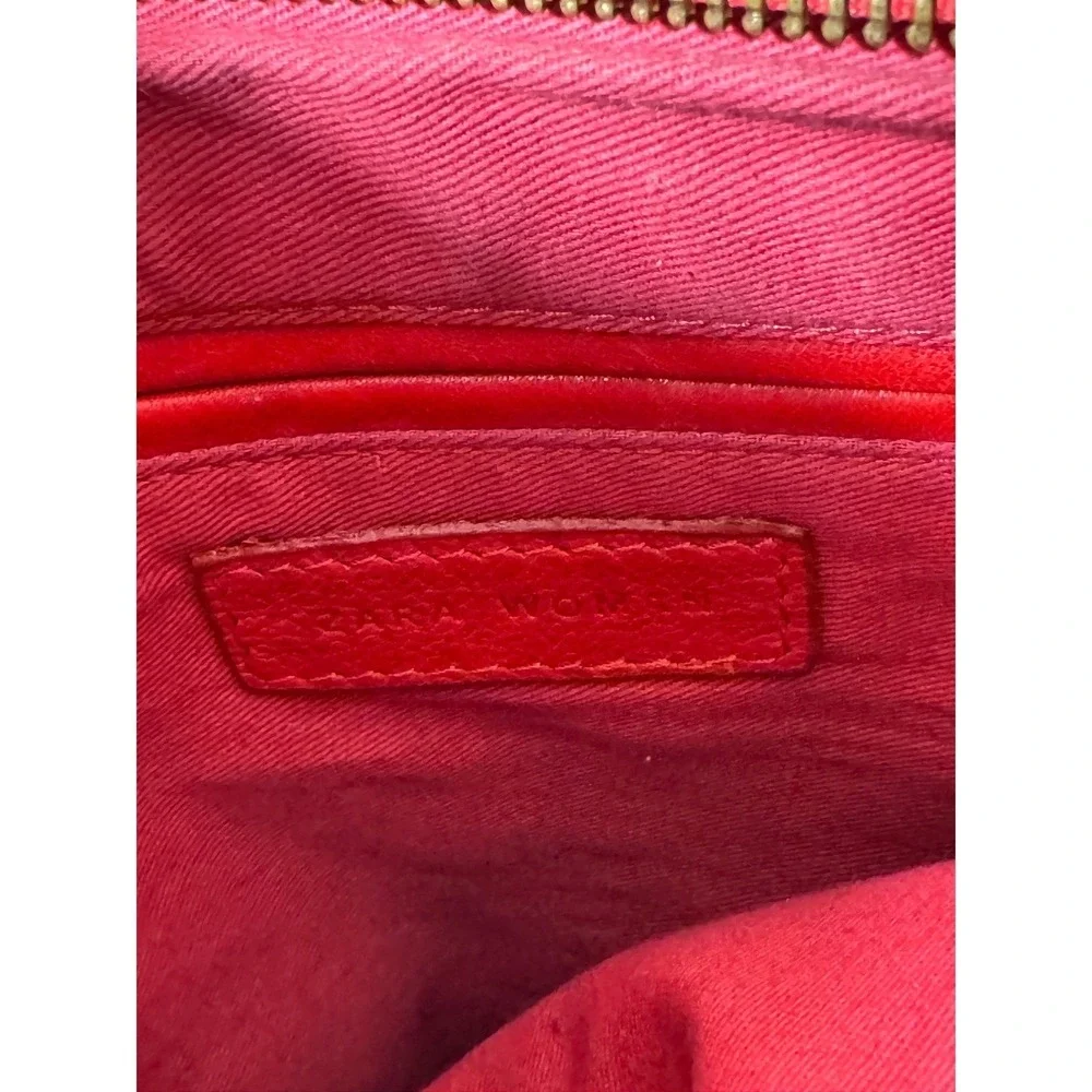 Zara Woman Red Genuine Leather Fringe Bohemian Crossbody